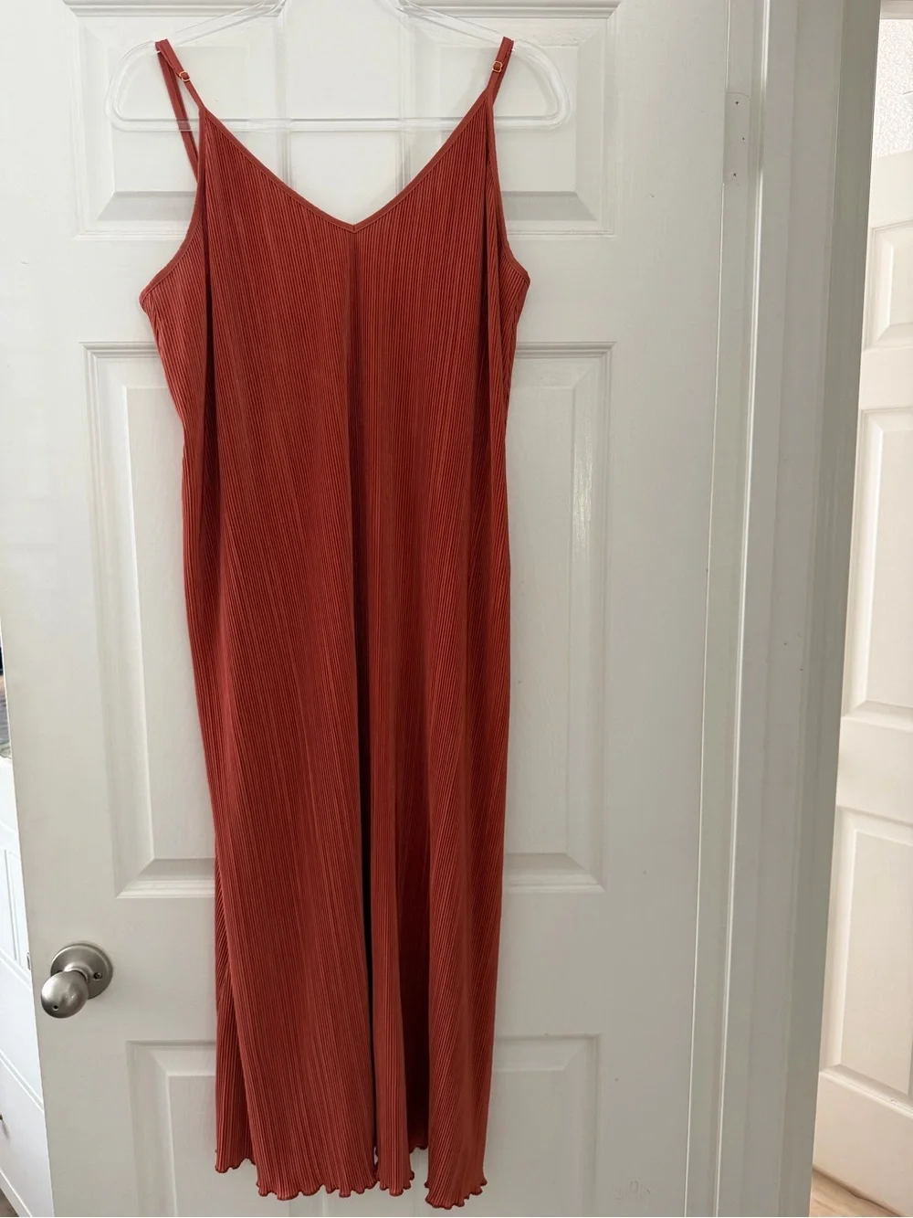 Open Edit Pleated Slip Midi Dress Redwood Rust NWOT Large
